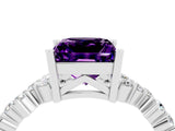 White gold Princess Cut Amethyst Scattered Round Accent Ring with Prong Setting_28