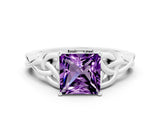 White gold Princess Cut Amethyst Solitaire Celtic Knot Ring with Four-Prong Setting_12