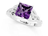 White gold Princess Cut Amethyst Solitaire Celtic Knot Ring with Four-Prong Setting_13