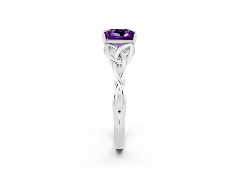 White gold Princess Cut Amethyst Solitaire Celtic Knot Ring with Four-Prong Setting_14