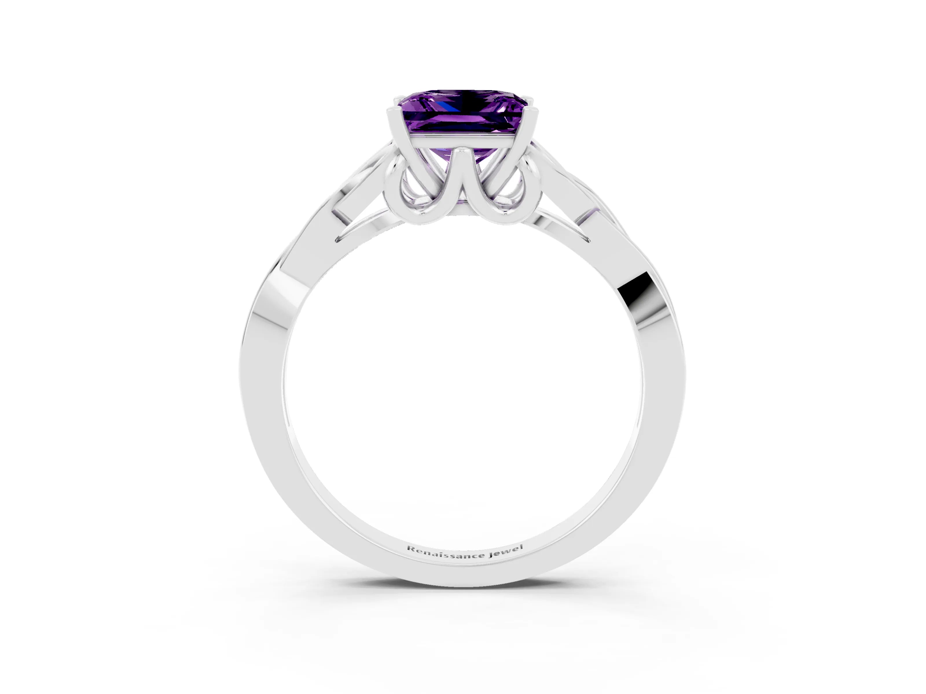 White gold Princess Cut Amethyst Solitaire Celtic Knot Ring with Four-Prong Setting_15