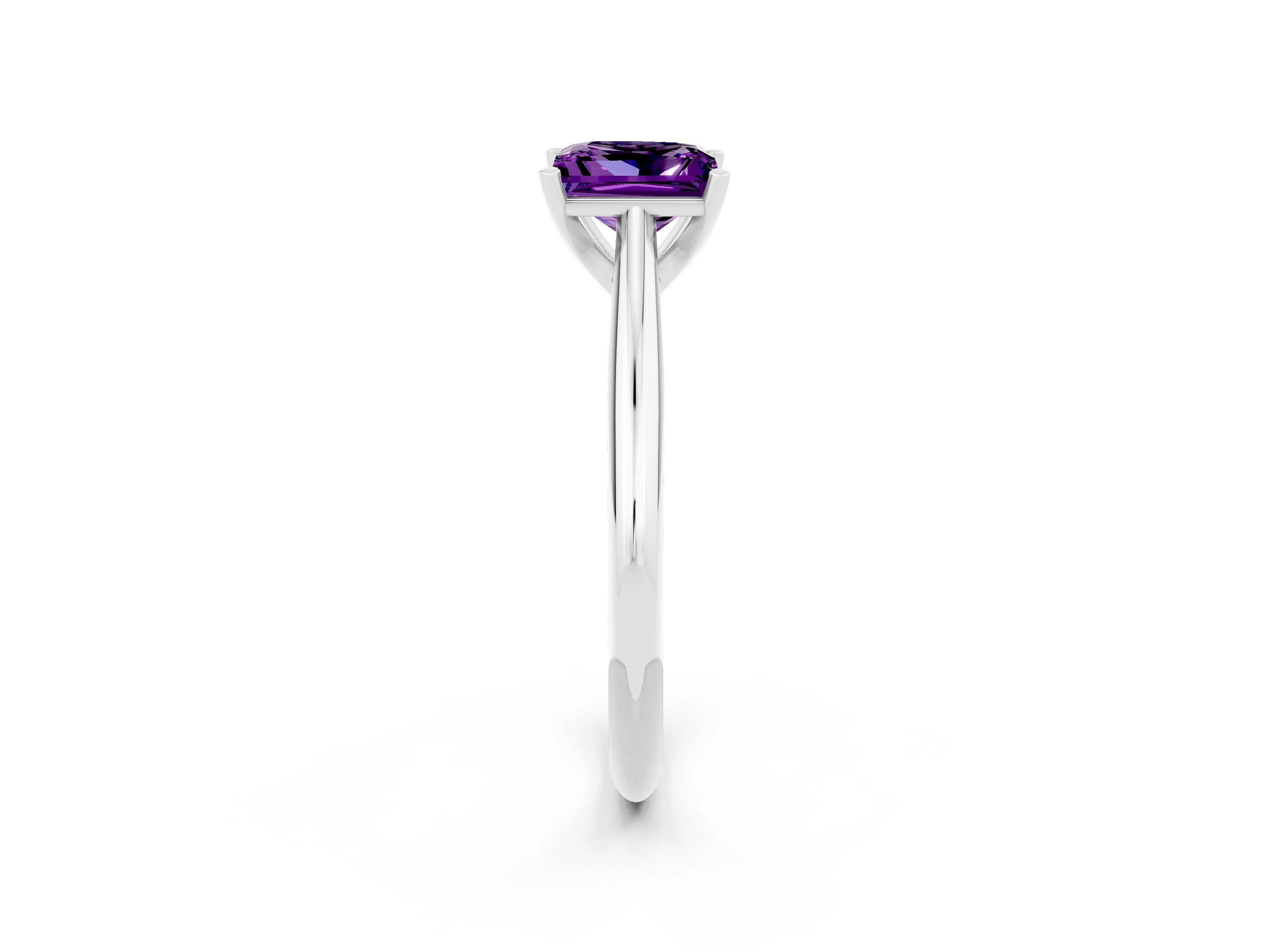 White gold Princess Cut Amethyst Solitaire Engagement Ring with Cathedral Setting and Four-Prong Mount_14