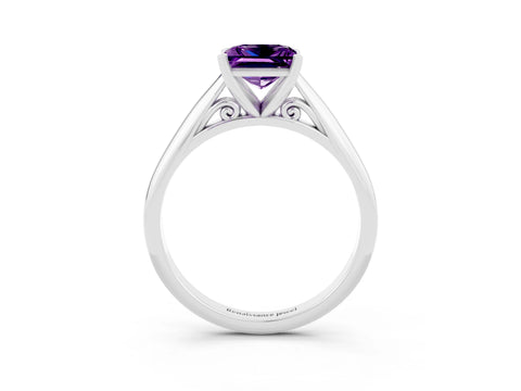 White gold Princess Cut Amethyst Solitaire Engagement Ring with Cathedral Setting and Four-Prong Mount_15