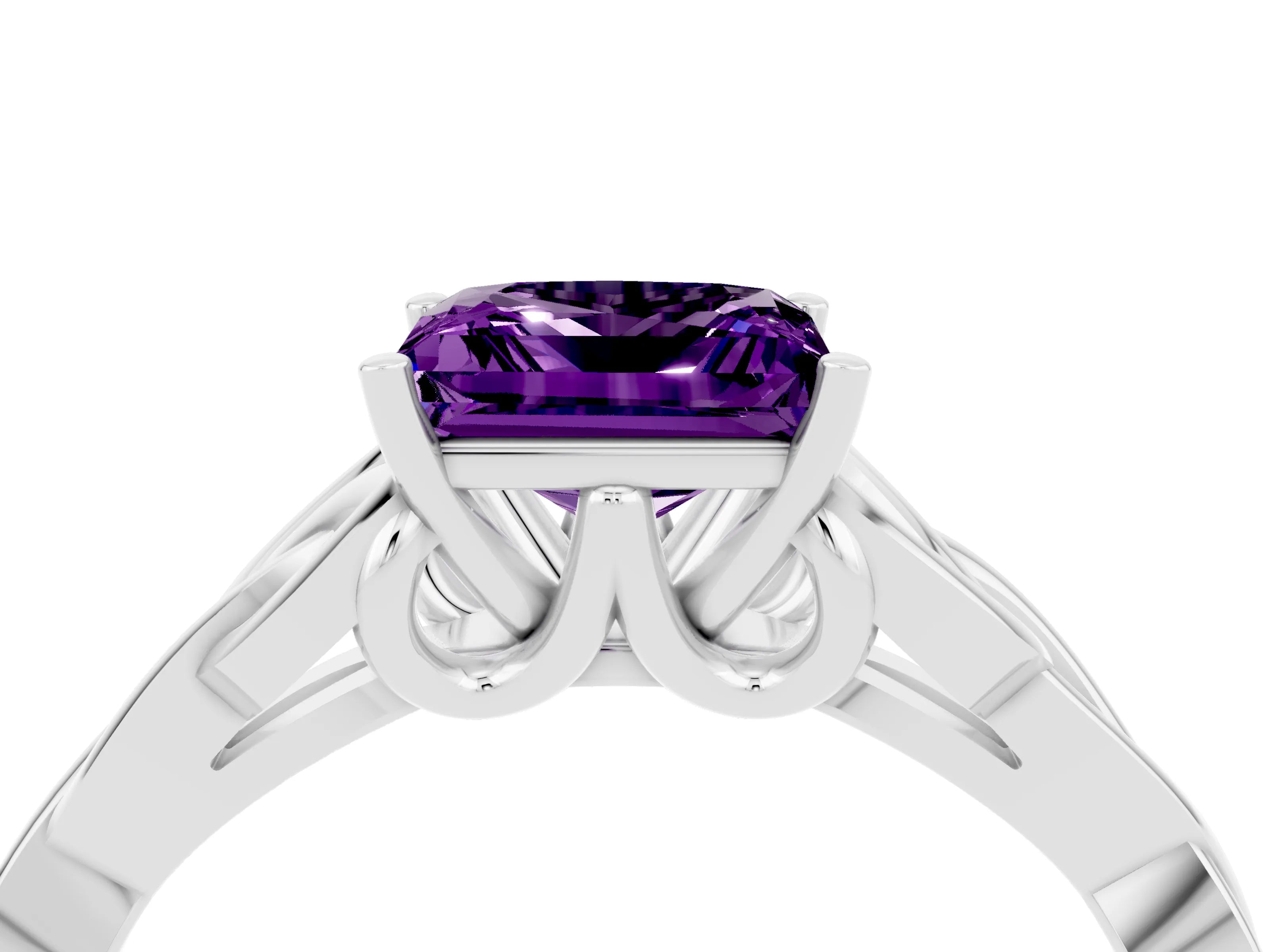 White gold Princess Cut Amethyst Solitaire Engagement Ring with Celtic Knot Band and Four-Prong Setting_4
