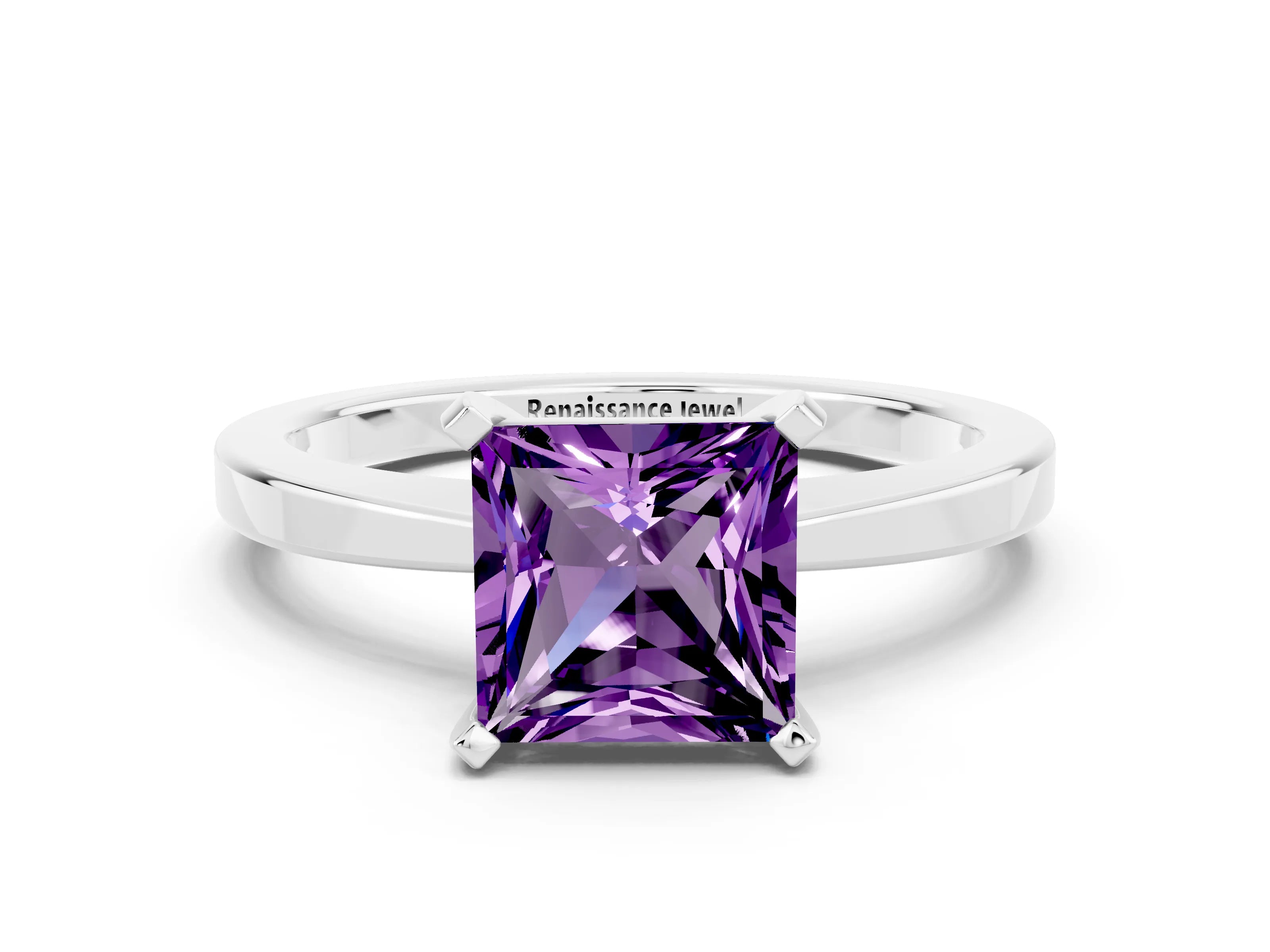 White gold Princess Cut Amethyst Solitaire Engagement Ring with Classic Band and Four-Prong Setting_24
