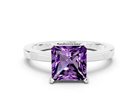 White gold Princess Cut Amethyst Solitaire Engagement Ring with Classic Band and Four-Prong Setting_24