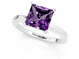 White gold Princess Cut Amethyst Solitaire Engagement Ring with Classic Band and Four-Prong Setting_25