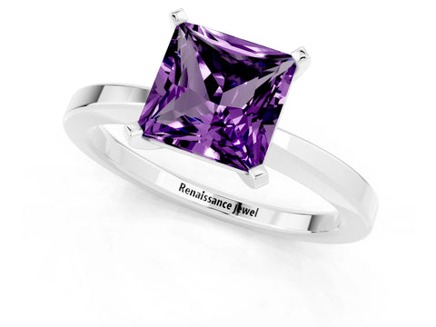 White gold Princess Cut Amethyst Solitaire Engagement Ring with Classic Band and Four-Prong Setting_25