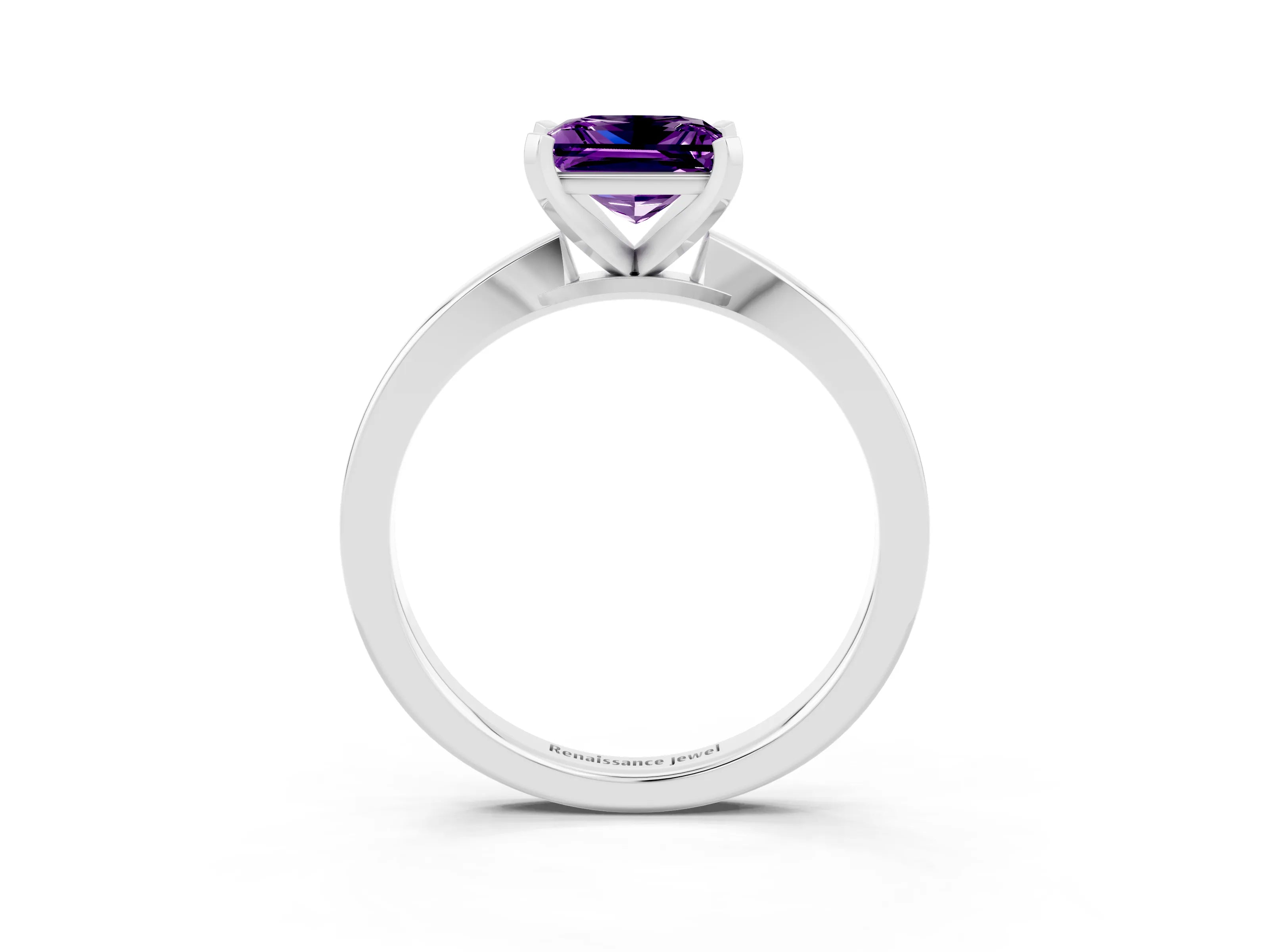 White gold Princess Cut Amethyst Solitaire Engagement Ring with Classic Band and Four-Prong Setting_27