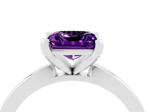 White gold Princess Cut Amethyst Solitaire Engagement Ring with Classic Band and Four-Prong Setting_28
