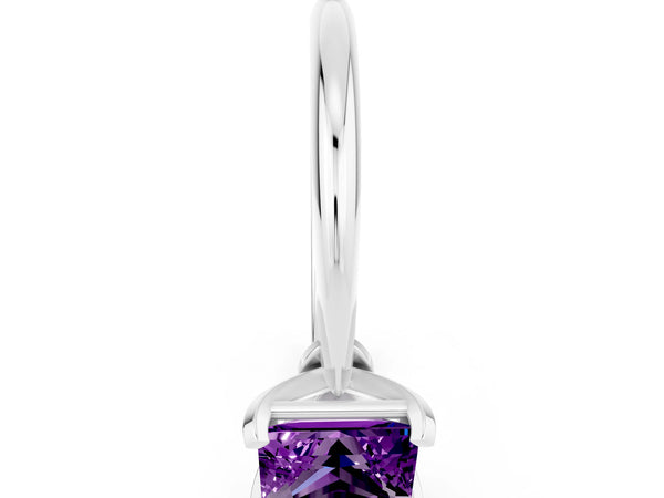 White Gold Princess Cut Amethyst Solitaire Engagement Ring with Thin Plain Band and Basket Head