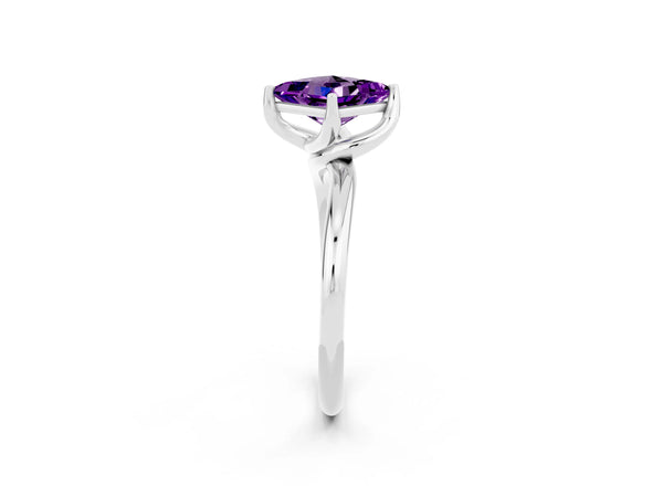 Platinum Princess Cut Amethyst Solitaire Engagement Ring with Four-Prong Setting and Classic Band