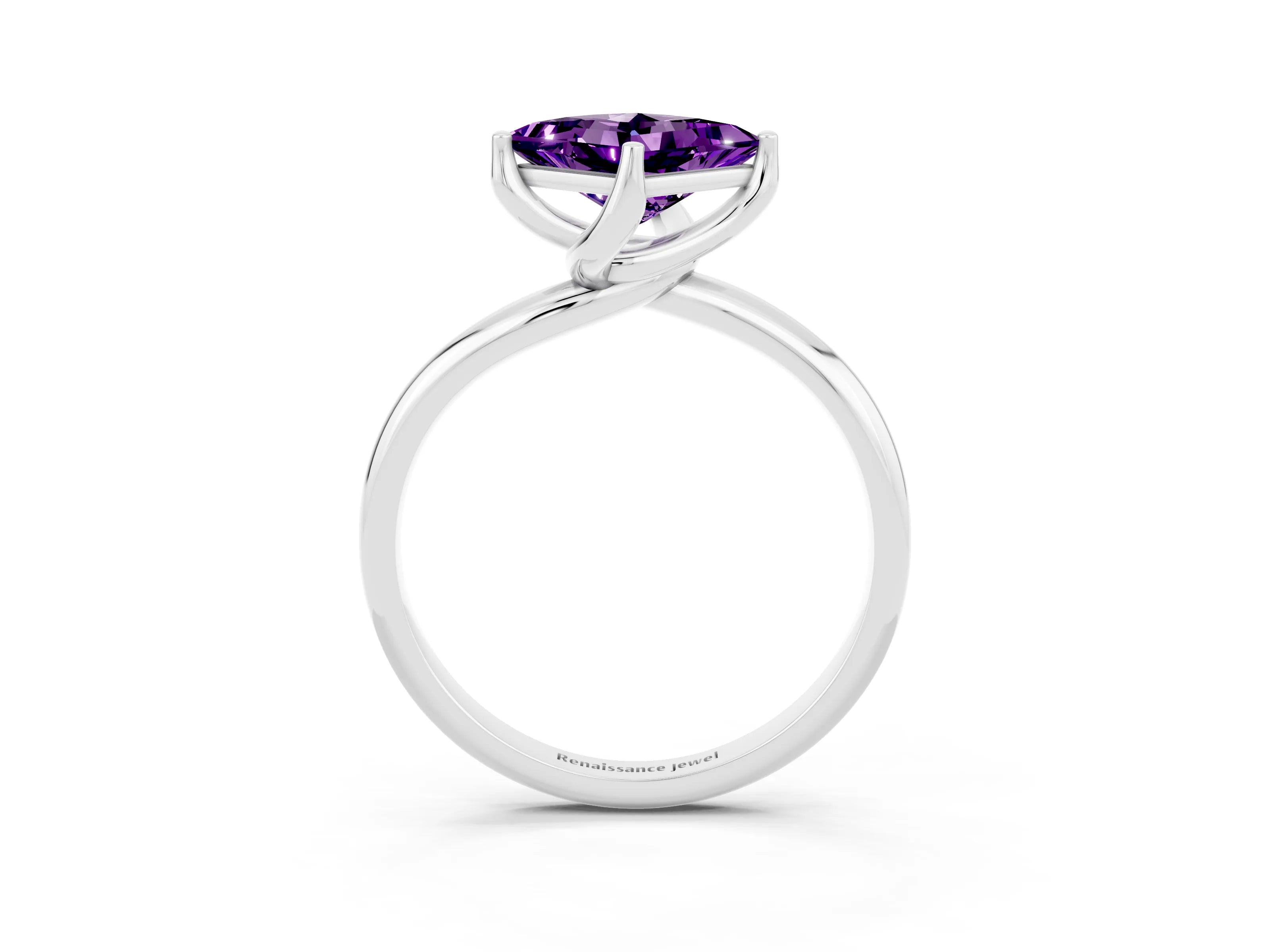 White gold Princess Cut Amethyst Solitaire Engagement Ring with Four-Prong Setting and Classic Band_15