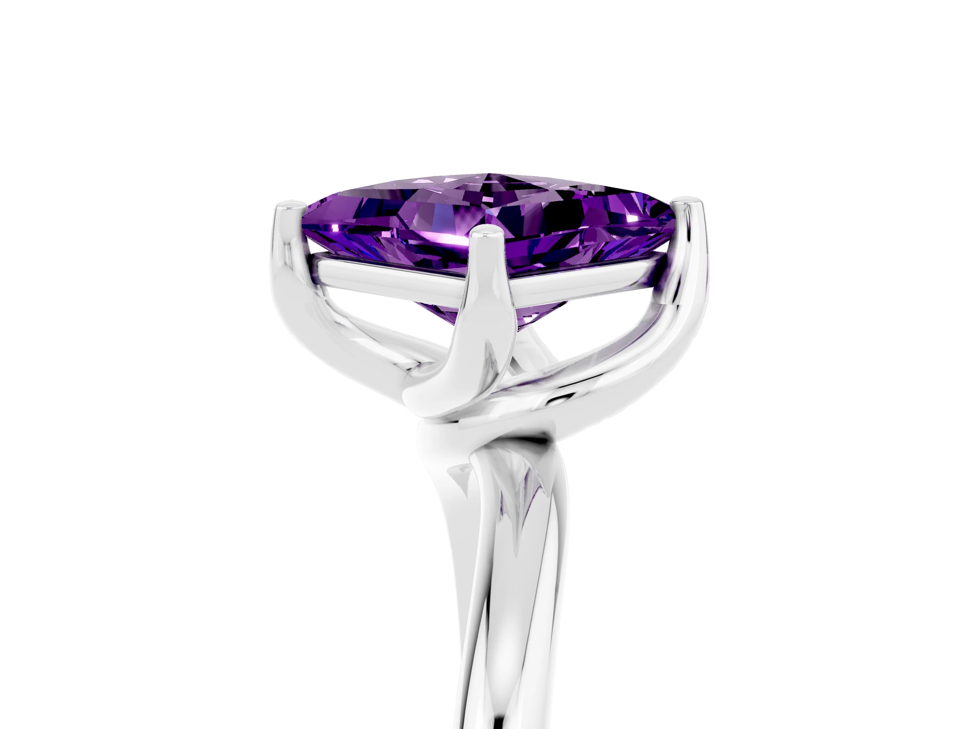 White gold Princess Cut Amethyst Solitaire Engagement Ring with Four-Prong Setting and Classic Band_17