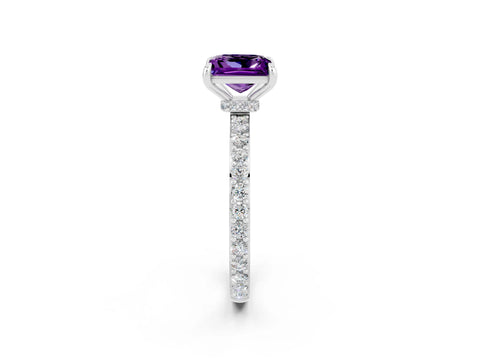 White gold Princess Cut Amethyst Solitaire Engagement Ring with Pavé Band and Four-Prong Setting_2
