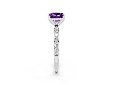 White gold Princess Cut Amethyst Solitaire Engagement Ring with Pavé Band and Prong Setting_2