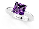 White gold Princess Cut Amethyst Solitaire Engagement Ring with Round Band and Four-Prong Setting_1