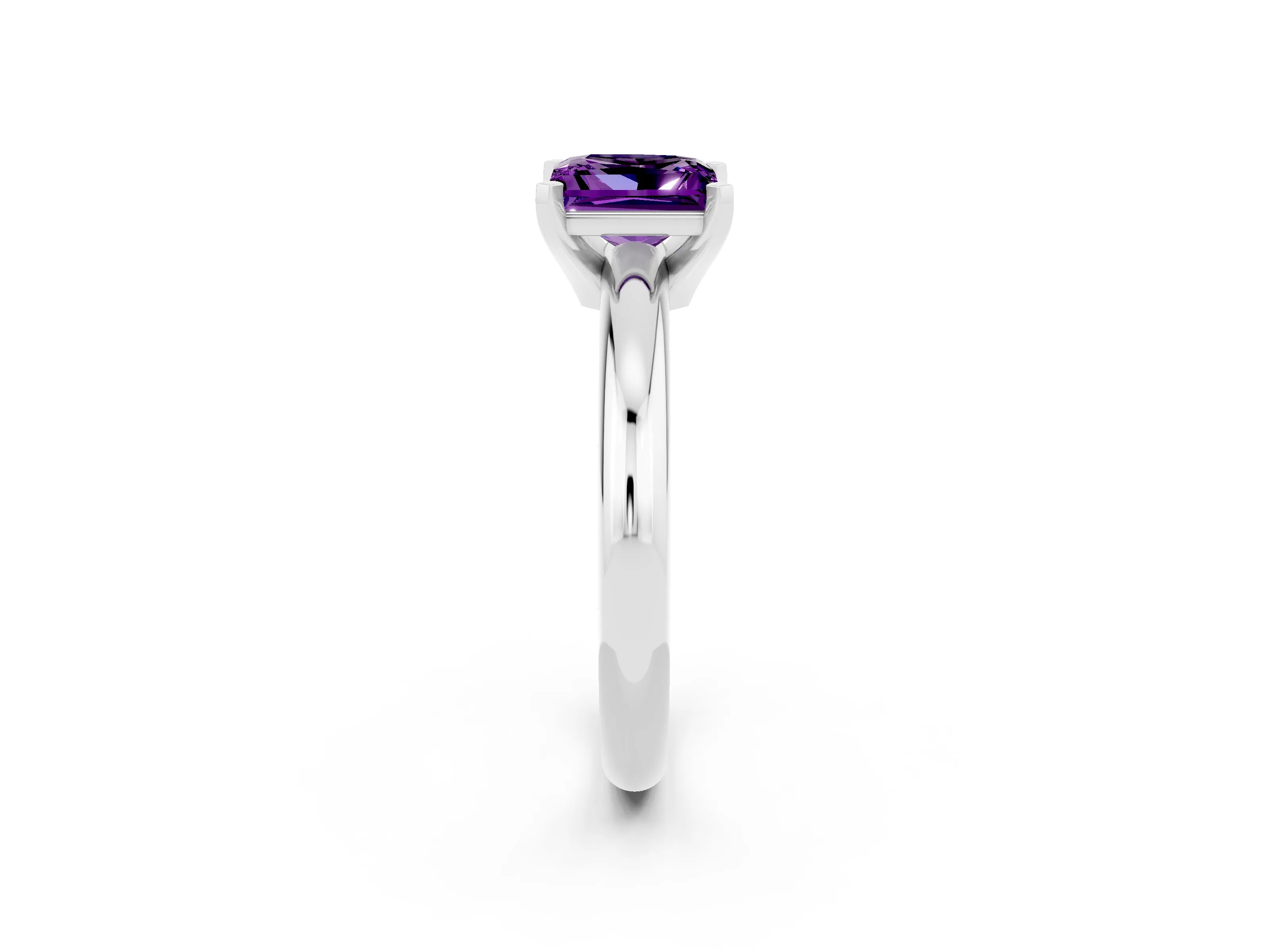 White gold Princess Cut Amethyst Solitaire Engagement Ring with Round Band and Four-Prong Setting_2
