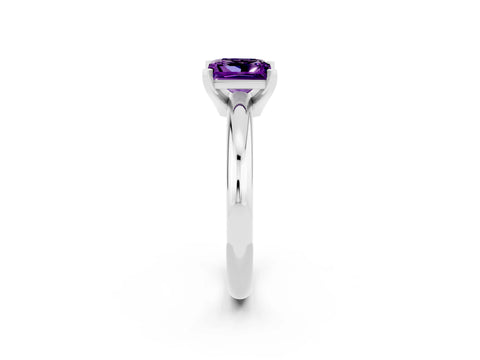 White gold Princess Cut Amethyst Solitaire Engagement Ring with Round Band and Four-Prong Setting_2