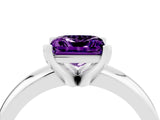 White gold Princess Cut Amethyst Solitaire Engagement Ring with Round Band and Four-Prong Setting_4