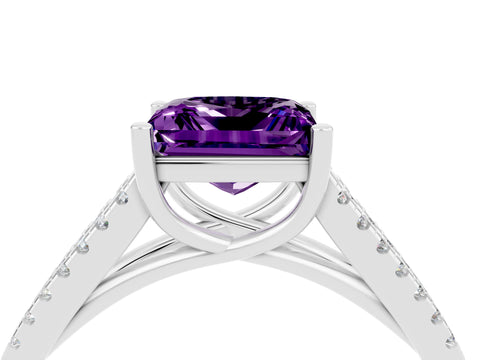 White gold Princess Cut Amethyst Solitaire Engagement Ring with Split Shank Pavé Band_4
