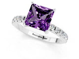 White gold Princess Cut Amethyst Solitaire Pavé Band with Four-Prong Setting_1