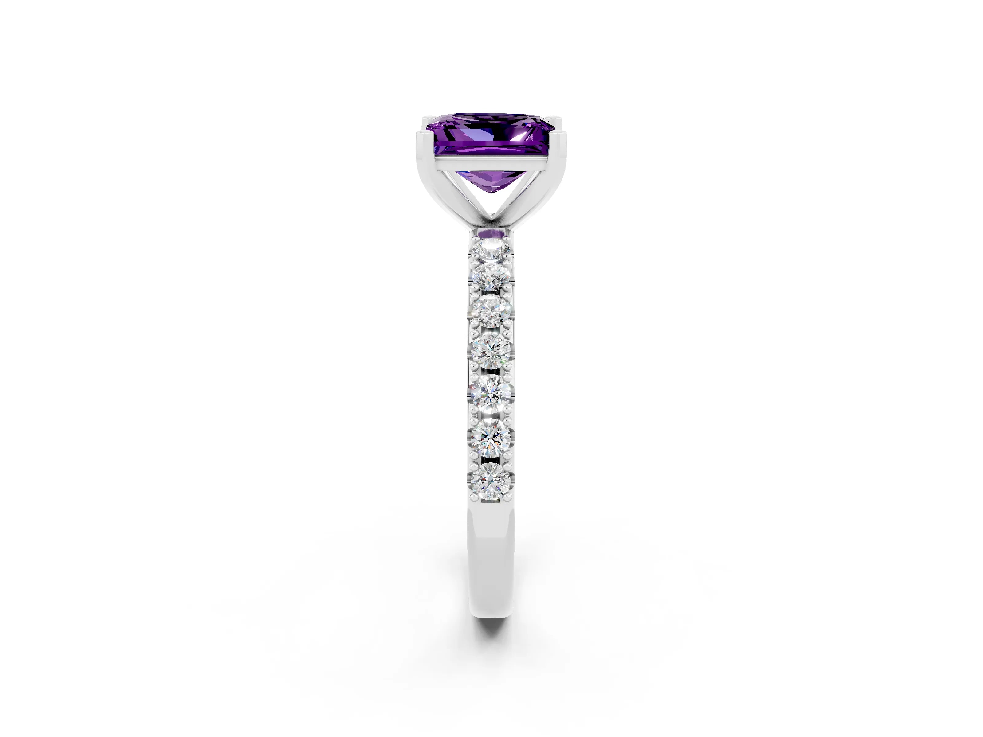 White gold Princess Cut Amethyst Solitaire Pavé Band with Four-Prong Setting_2