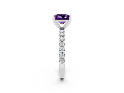 White gold Princess Cut Amethyst Solitaire Pavé Band with Four-Prong Setting_2