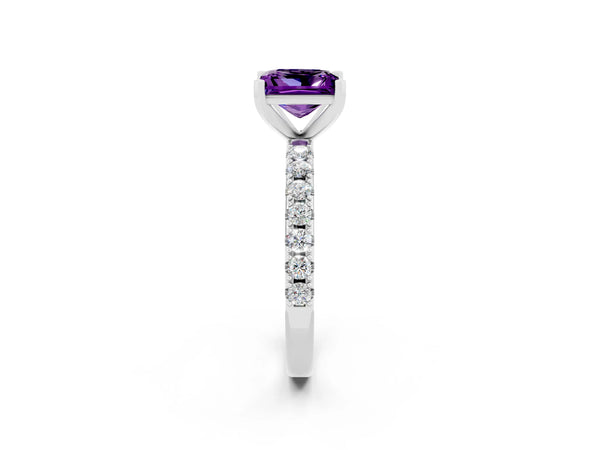 Silver Princess Cut Amethyst Solitaire Pavé Band with Four-Prong Setting