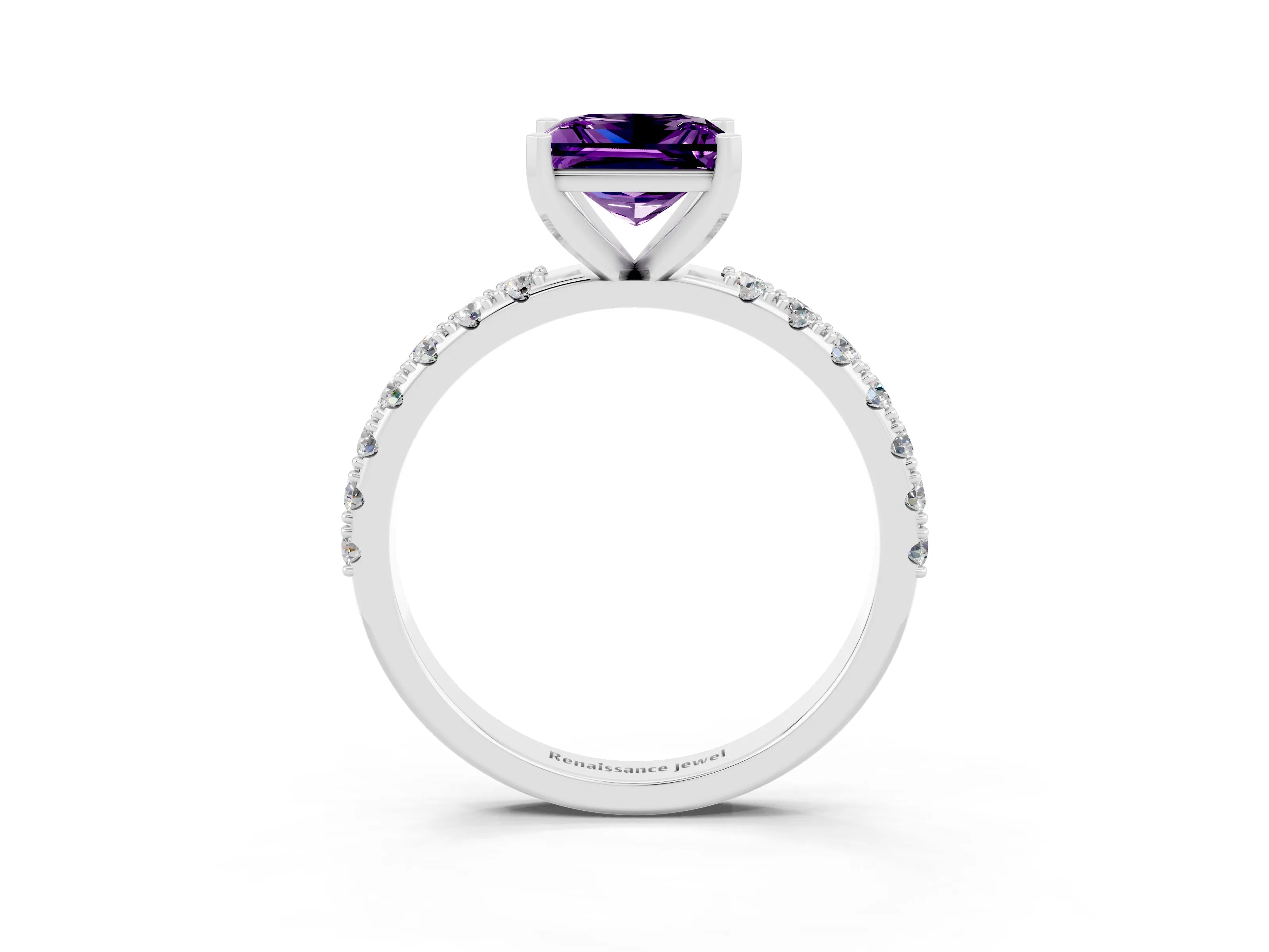White gold Princess Cut Amethyst Solitaire Pavé Band with Four-Prong Setting_3