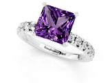 White gold Princess Cut Amethyst Solitaire Pavé Engagement Ring with Round Band and Prong Setting_13