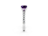 White gold Princess Cut Amethyst Solitaire Pavé Engagement Ring with Round Band and Prong Setting_14