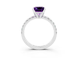 White gold Princess Cut Amethyst Solitaire Pavé Engagement Ring with Round Band and Prong Setting_15