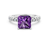 White gold Princess Cut Amethyst Solitaire Pavé Engagement Ring with Round Band and Prong Setting_78