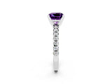 White gold Princess Cut Amethyst Solitaire Pavé Engagement Ring with Round Band and Prong Setting_80