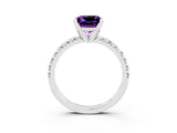 White gold Princess Cut Amethyst Solitaire Pavé Engagement Ring with Round Band and Prong Setting_81
