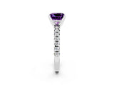 White gold Princess Cut Amethyst Solitaire Pavé Engagement Ring with Round Band and Prong Setting_92