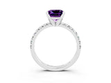 White gold Princess Cut Amethyst Solitaire Pavé Engagement Ring with Round Band and Prong Setting_93