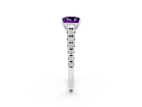 White gold Princess Cut Amethyst Solitaire Ring with Cathedral Setting and Pavé Band_2