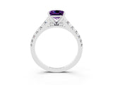 White gold Princess Cut Amethyst Solitaire Ring with Cathedral Setting and Pavé Band_3