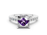 White gold Princess Cut Amethyst Solitaire Ring with Crossover Gallery and Round  Pavé Band_12