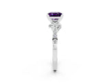 White gold Princess Cut Amethyst Solitaire Ring with Crossover Gallery and Round  Pavé Band_14