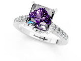 White gold Princess Cut Amethyst Solitaire Ring with Crossover Gallery and Round  Pavé Band_14