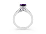 White gold Princess Cut Amethyst Solitaire Ring with Crossover Gallery and Round  Pavé Band_16