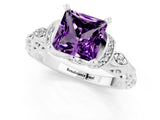 White gold Princess Cut Amethyst Solitaire Ring with Filigree Band and Four-Prong Setting_25