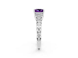 White gold Princess Cut Amethyst Solitaire Ring with Filigree Band and Four-Prong Setting_26