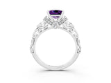 White gold Princess Cut Amethyst Solitaire Ring with Filigree Band and Four-Prong Setting_27