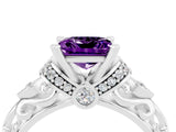 White gold Princess Cut Amethyst Solitaire Ring with Filigree Band and Four-Prong Setting_28