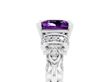 White gold Princess Cut Amethyst Solitaire Ring with Filigree Band and Four-Prong Setting_29