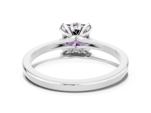 White gold Princess Cut Amethyst Solitaire Ring with Flower Prong Setting and Classic Band_36